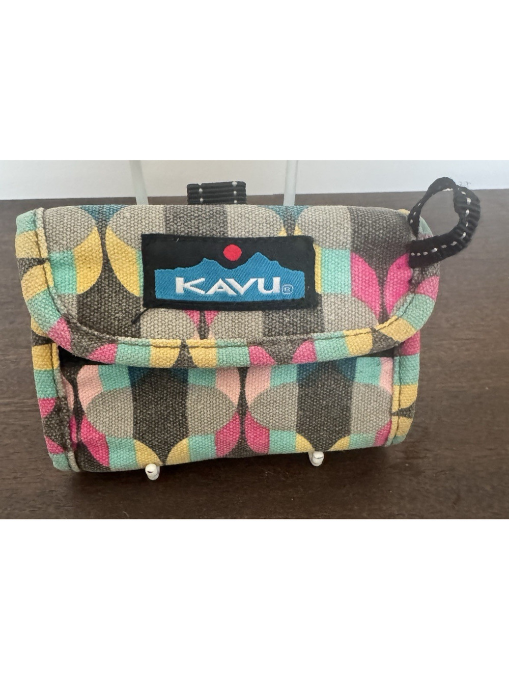 Kavu Wally Tri-Fold Canvas Wallet Boho Colorful Geometric Utility Fading